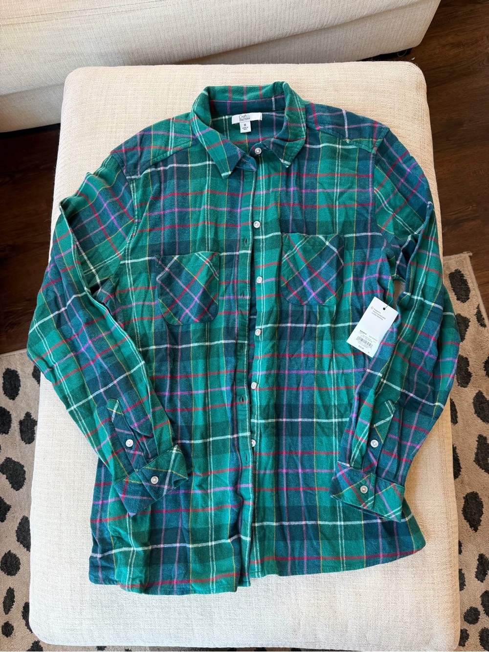 Kohl's Green Plaid Button-Down Shirt with Pink & Blue Lines